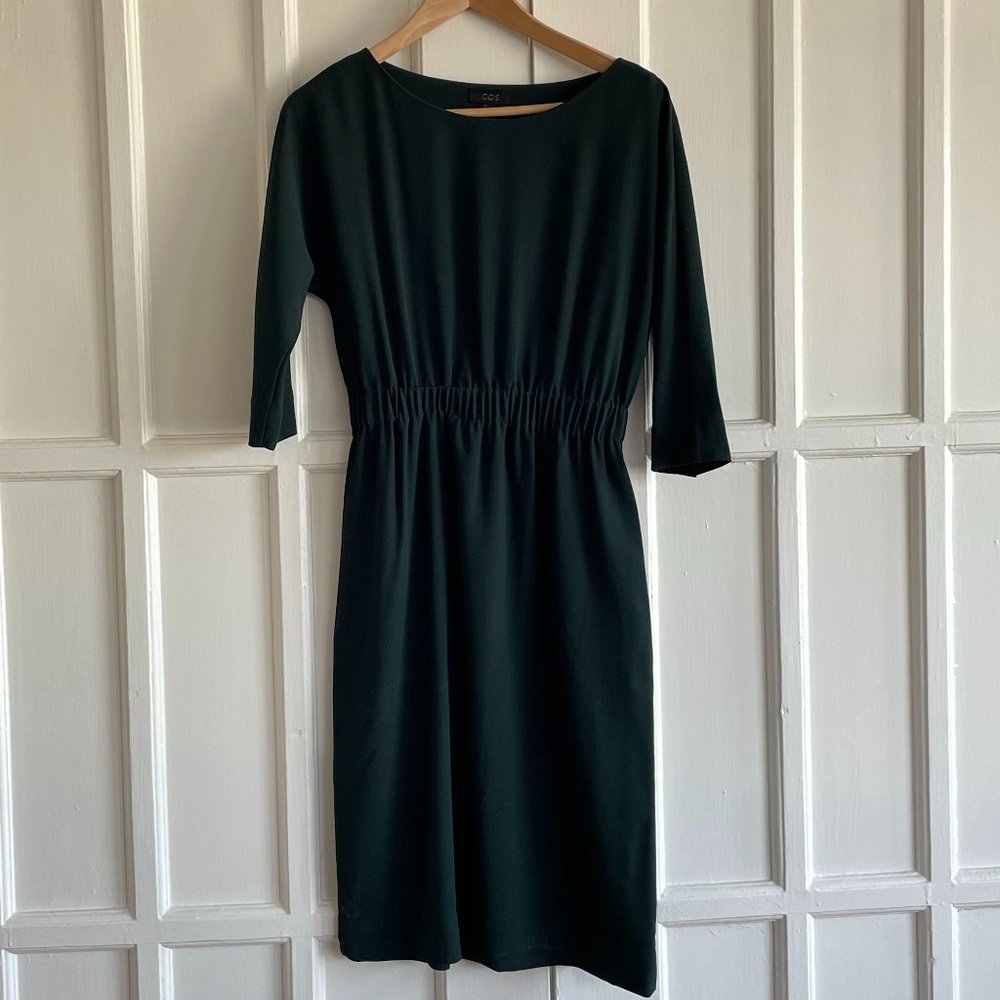 COS Green Gathered Waist Dress Sz 2
